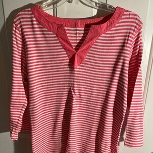 Ladies 3/4 length sleeve shirt  Croft and Barrow large coral white stripe